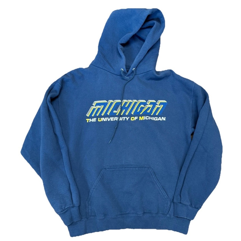 VTG Michigan Wolverines Tultex Spell-out Hoodie Men's Large Blue NCAA Football